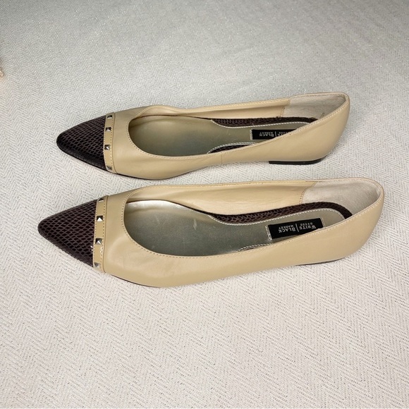 White House Black Market Tan Snakeskin Leather Pointy Toe Flats Shoes 8.5 - Picture 5 of 10